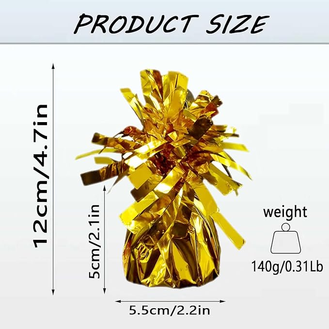 Aluminum Foil Balloon Weights for Parties (6 pcs) - 0.31lb (140g) Each - Premium Balloon Anchors for Birthday, Wedding, Dinner, Indoor & Outdoor Decorations(Gold 6pcs)