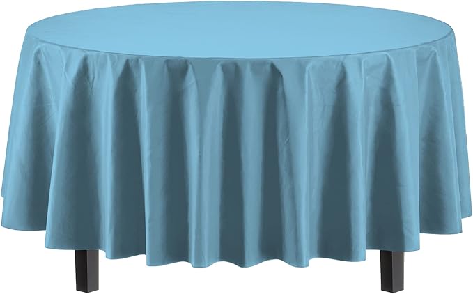 Exquisite 12-Pack Premium Plastic Tablecloth 84in. Round Table Cover - Sky Blue