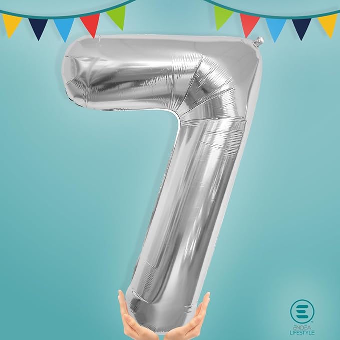 40 Inch Large Silver Number Celebration and Decoration Balloon for Birthday Parties, Graduations, Anniversaries, Weddings, Photo Shoots, Special Events - Helium Foil (Silver Number 7)