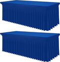 Smiry Spandex Tablecloth 2 Pack, Elastic Fitted Stretch Tablecloth for 6FT Rectangle Tables, Waterproof Washable Table Cover Skirt for Outdoor, Wedding, Banquet & Parties (Blue, 72Lx30Wx30H Inch)