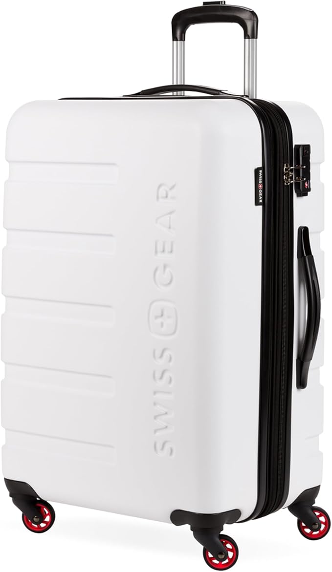 SwissGear 7366 Signature Hardside Expandable Luggage with Spinner Wheels, TSA Lock, White, Checked-Medium 23-Inch