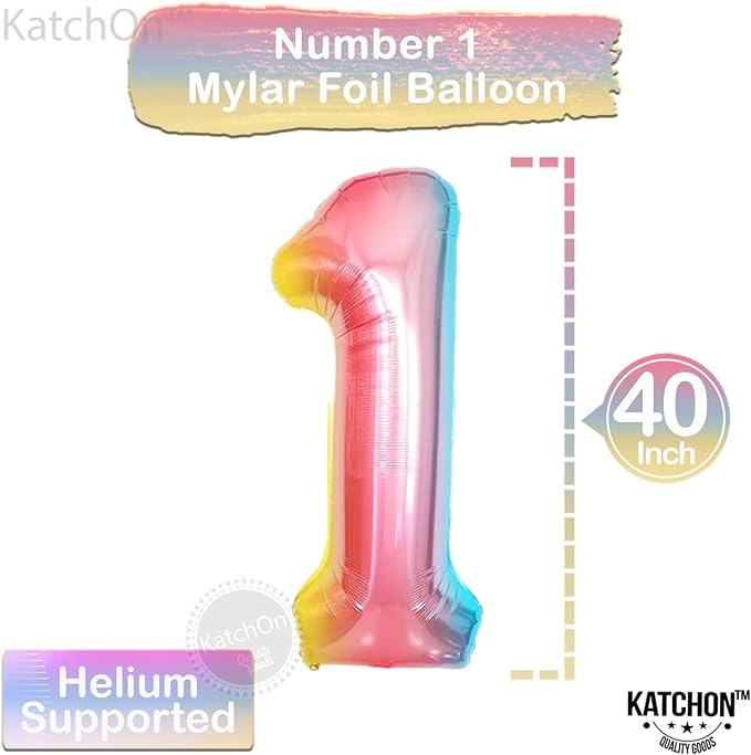 KatchOn, Giant 40 Inch, Rainbow Number 1 Balloons - Number One Balloon for First Birthday | Rainbow 1 Year Old Balloons | First Birthday Decorations