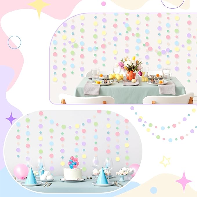 Outus 5 Pieces Colorful Dots Paper Garland Easter Decor Round Glitter Hanging Confetti Streamers Backdrop for Spring Birthday Classroom Halloween Trunk or Treat Car Decoration (Pastel)