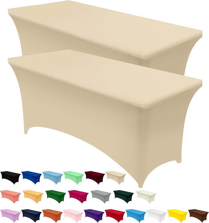 Utopia Kitchen Spandex Tablecloth 2 Pack [4FT, Champagne] Tight, Fitted, Washable and Wrinkle Resistant Stretch Table Cloth Rectangle Cover for Trade Show, Weddings & Parties [48Lx30Wx30H Inch]