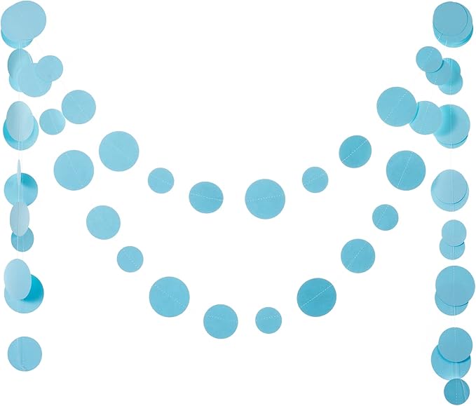 Light Blue Paper Garland Circle Dot Streamer Party Banner Backdrop Hanging Decorations, 20 Feet in Total