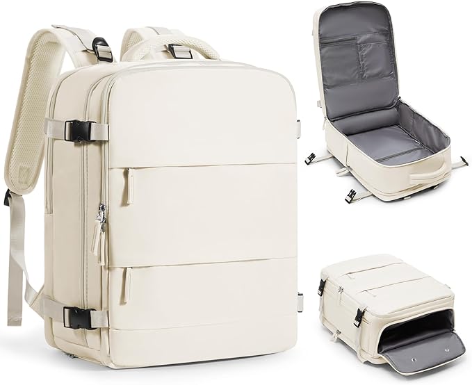 coofay Large Travel Backpack Carry on Flight Approved Mochila De Viaje Personal Item Backpack for Airlines Frontier Airlines Personal Item Bag Large Backpack for Travel Backpacks for Men Women Beige