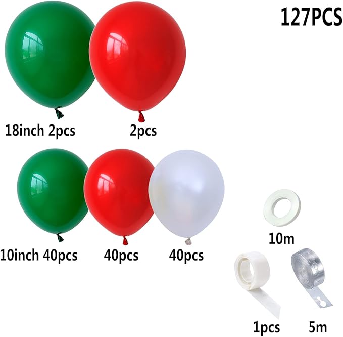 Red Green and White Balloon Garland for Birthday Baby Shower Wedding Graduation Christmas Party Decoration