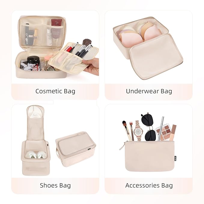 BAGAIL 8 Set Packing Cubes Luggage Packing Organizers for Travel Accessories-Cream