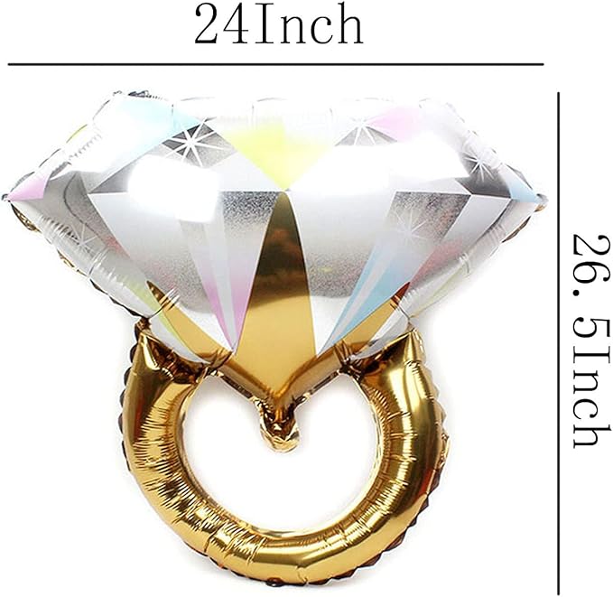 4pcs Diamond Engagement Ring Mylar Balloons, Marriage Engagement and Wedding Bridal Shower Party Supplies.