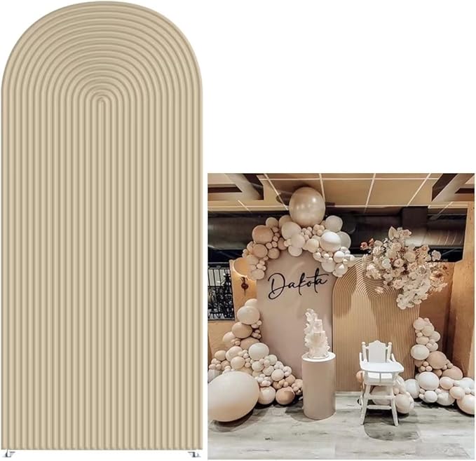 HUAYI Light Tan Ripples Pattern Arch Backdrop Cover for Birthday Party Wedding Baby Shower Decorations Chiara Backdrops Arched Wall Frame Stands Covers Props GP-454 3ft * 5ft