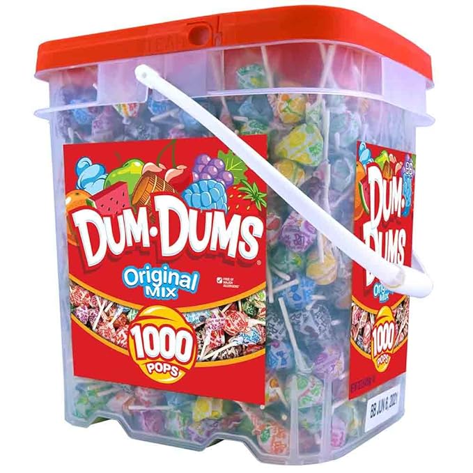 Dum-Dum Pops 1,000 Count Bucket - Assortment of Original Mix Suckers, Lollipop Case for Classroom, Work, Events - Bulk Candy for Any Occasion