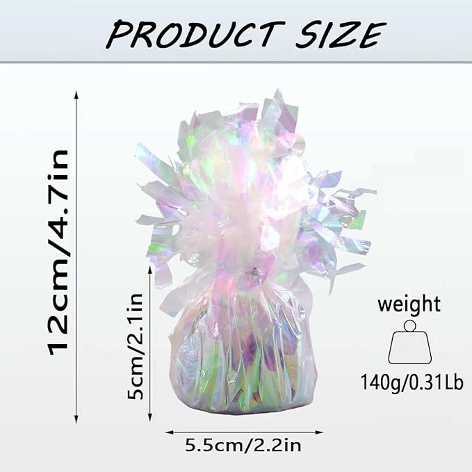 Aluminum Foil Balloon Weights for Parties (24 pcs) - 0.31lb (140g) Each - Premium Balloon Anchors for Birthday, Wedding, Dinner, Indoor & Outdoor Decorations(Lridescent 24pcs)