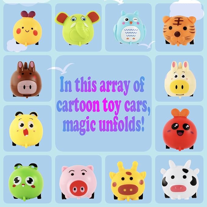Small Pull Back Toy Cars Set,12 PCS Mini Racing Vehicles for Holiday Birthday Party Favors,Goodie Bag Stuffers,Classroom Prizes,Bulk Toys for Kids (Tiger,Cow,Bee,Zebra,Pig,Owl,Elephant Zoo Design)