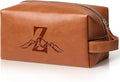 Personalized Gifts Travel Toiletry Bag for Men Engraved Initial PU Leather Waterproof Shaving Bag for Toiletries Accessories Fathers Day Birthday Gift for Men Dad Husband Son, Light Brown Z