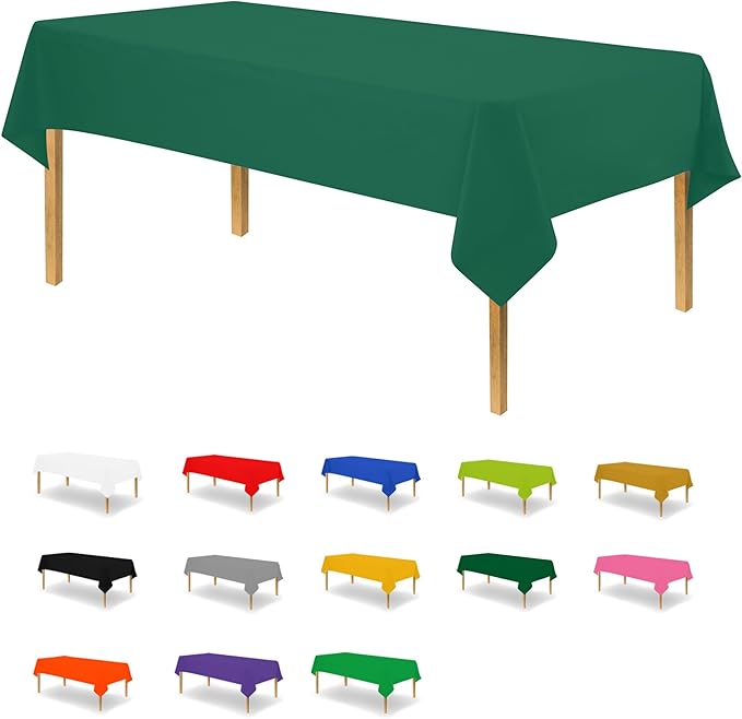 Green Disposable Plastic Tablecloth for Rectangle Tables (12 Pack) Premium Decorative Table Covers, for Parties, Events and Weddings, Indoors & Outdoors, 54 x 108 inch, Rectangle, Green
