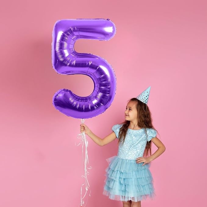 Number 5 Balloons 40 Inch Foil Balloons for Boys And Girls, Purple Numbers Balloon for 5, 15, 25, 50 Birthday Party Decoration, Anniversary, Wedding, Single Supplies