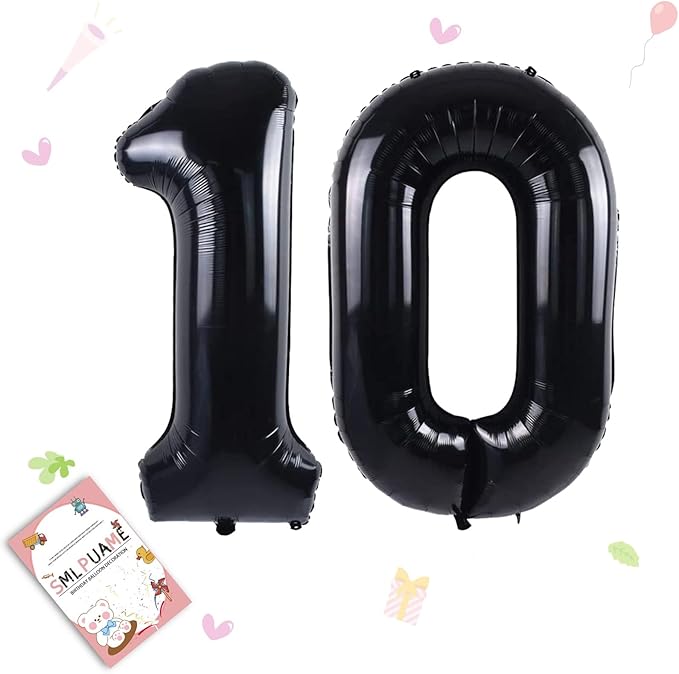 Smlpuame 40 inch Number Balloon 0-9 Black Large Number 10 Balloons,Digital Balloons for Birthday Party Celebration Decorations Supplies, Helium Foil Number Balloons for Wedding Anniversary