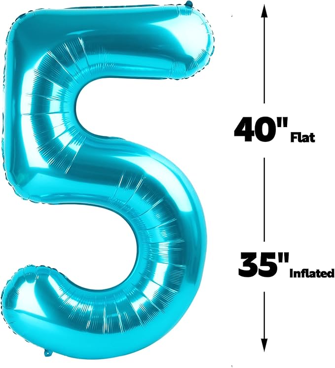 Large Blue 40 Inch Birthday Number 5 Balloon, Blue Five 5th 15 25 35 50 55 Birthday Anniversary Celebration Decorations, Foil Mylar Helium Numbers 5 Balloons Girl Boy Party Supplies