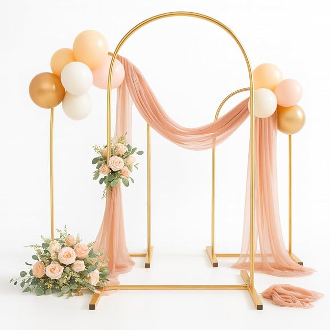 Metal Arch Backdrop Stand Set of 3, Heavy-Duty Balloons Arch Frame for Wedding Ceremony, Party, Baby Shower, Birthday Decorations (Gold, 4ft+5ft+6ft)