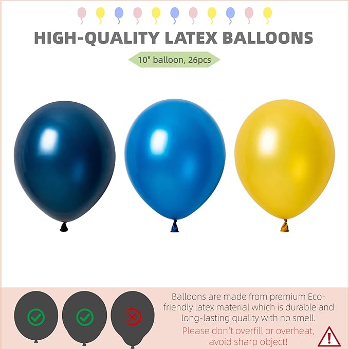 Balloon Column Kit Set of 2 With Balloons Included - Balloon Tower with Stand, Base, and Pole,Backdrop Decoration for Wedding, Baby Shower, Birthday Party, or Bachelorette Parties (Gold Blue white)
