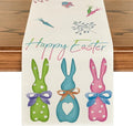Artoid Mode Green Blue Pink Rabbit Bunny Happy Easter Table Runner, Seasonal Holiday Kitchen Dining Table Decoration for Home Party Decor 13 x 60 Inch