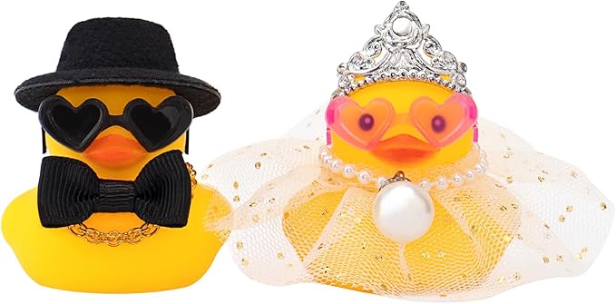wonuu Pair Set of 2 Wedding Rubber Ducks, Bride Groom Duckies Marriage Rubber Duck Mini Couple Ducky for Ceremony Gift Souvenir Marry Blessings Elegant Heartwarming Present, White