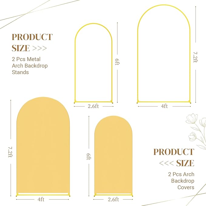 Metal Arch Backdrop Stand and Cover Set, 7.2FT, 6FT Party Backdrop, Easy to Assemble, Backdrop Stand for Parties, Birthday, Baby Shower
