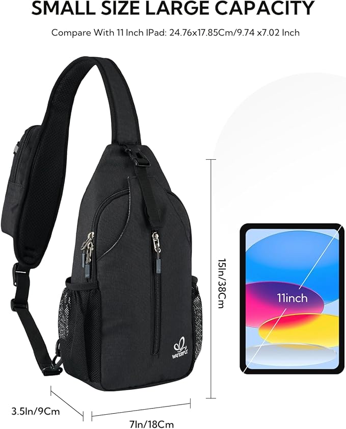 WATERFLY RFID Crossbody Sling Backpack Sling Bag Travel Hiking Chest Bag Daypack