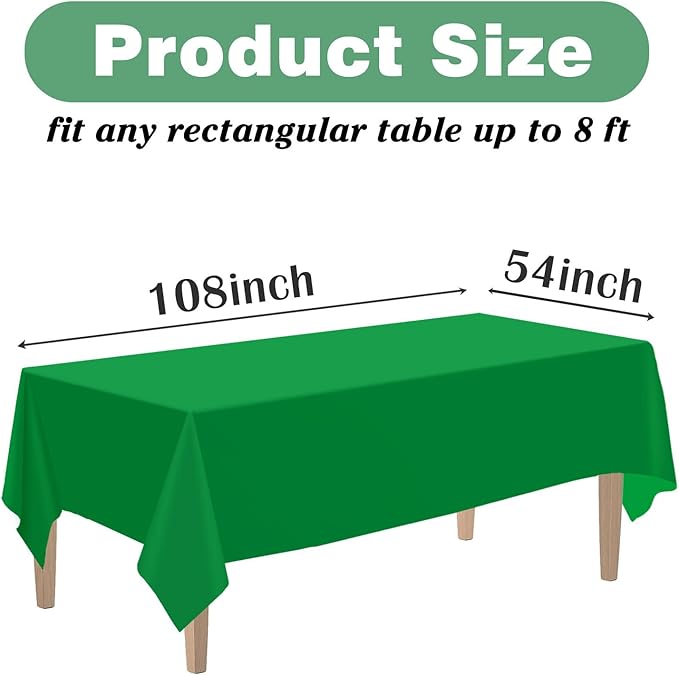 Kopokita 6PCS Green Plastic Tablecloths 54 x 108 Inch, Disposable Table Cloths Rectangle Party Table Covers