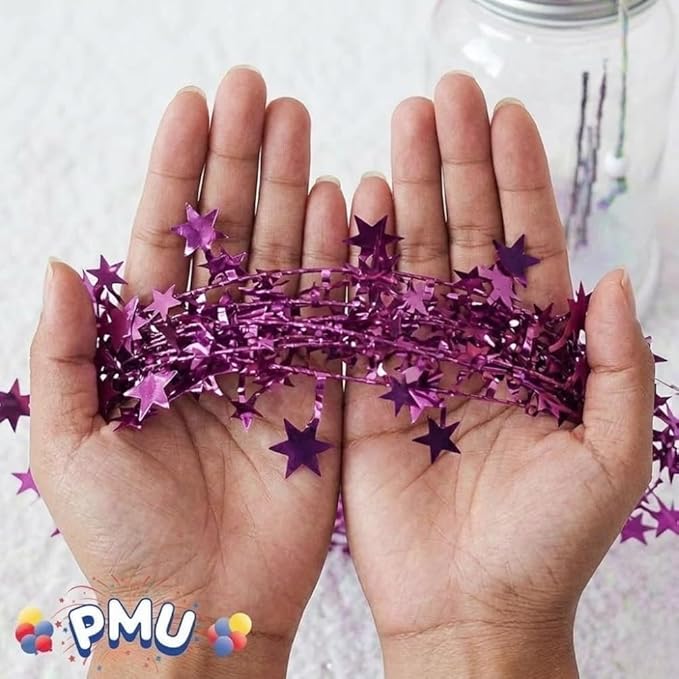 PMU 75 Ft Star Wire Shiny Garland Light Pink - Halloween, Christmas Party, Wedding, Birthday, Festive Home Decoration Ornament Light Pink (3pc-25Ft Each)