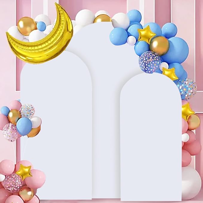 White Arch Backdrop Cover Set of 3 Wedding Arch Cover 5ft 6ft 7ft Spandex Arched Backdrop Covers for Baby Shower Chiara Round Top Arched Backdrops Stand Covers for Birthday Party Decoration
