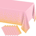misaya 6 Packs Dot Disposable Table Cloth, 54 x 108 Inch Waterproof Plastic Tablecloth, Rectangle Gold Dots in Pink Table Covers for Easter, Picnic, Birthday, Party