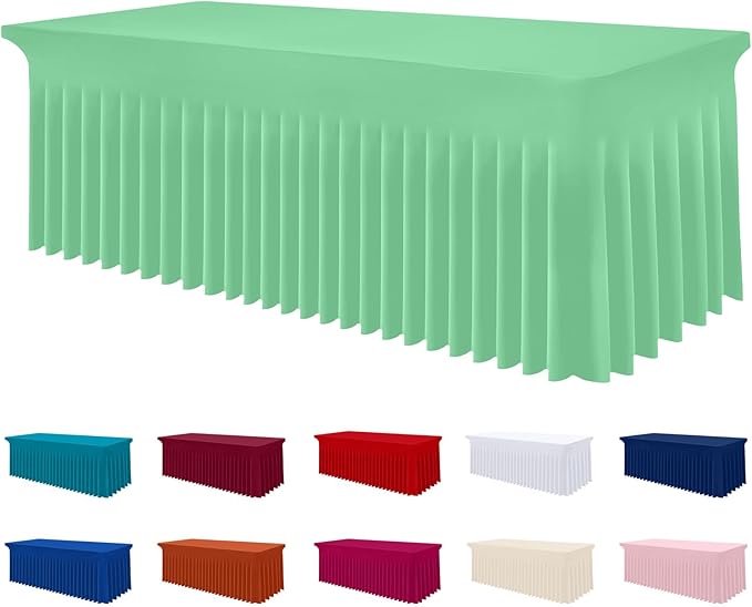 Smiry Spandex Tablecloth, Elastic Fitted Stretch Tablecloth for 4FT Rectangle Tables, Waterproof Washable Table Cover Skirt for Outdoor, Wedding, Banquet & Parties (Bright Green, 48Lx30Wx30H Inch)