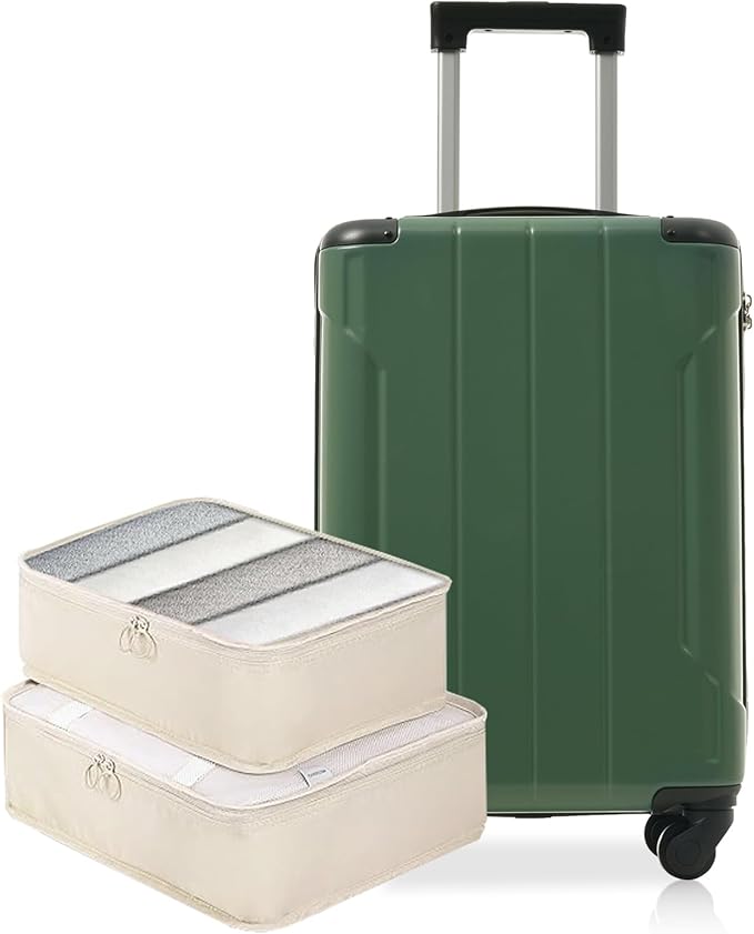 Merax Carry on Luggage Set, 20 Inch Hardshell ABS Suitcase with Spinner Wheels, Built-in TSA Lock & 2 Packing Cubes Airline Approved for Business Weekend Travel