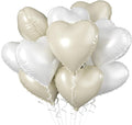 Biapian Cream Heart Balloons, 18 Inch Sand White Heart Shape Balloons Foil, 10 Pcs Beige Heart Balloons and White Foil Balloons Helium for Valentines Day Boho Birthday Wedding Baby Shower Decorations