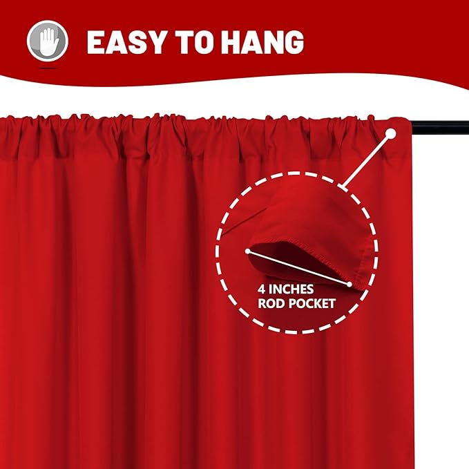 10ft x 7ft Red Backdrop Curtains for Party Valentine's Day Arch Stage Wedding Ceremony Curtains Fabric Photography Backdrop for Baby Showers Rod Pocket Home Decoration, 5ft x 7ft, 2 Panels