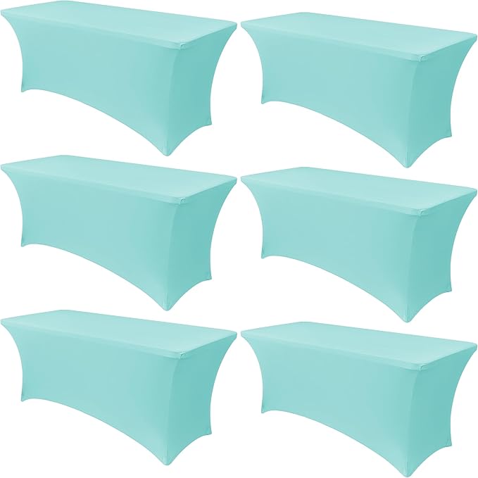 Obstal 6 Pack Stretch Spandex Table Covers for 8 Foot Tables - 8 FT Rectangular Fitted Tablecloth Protector for Wedding, Banquet, Party (Turquoise Blue, 96'' Length x 30'' Width x 30'' Height)