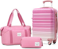 LONG VACATION Carry On Luggage Sets 3 Piece 20 Inch Suitcase Set, ABS+PC Hardshell Lightweight Travel Luggage with Spinner Wheels & YKK Zipper TSA Lock (Pink and White, 20 INCH)
