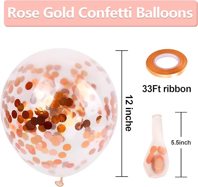 Bezente Rose Gold Confetti Latex Balloons - 60 Pack 12 inch Helium Rose Gold Confetti Balloons for Wedding Birthday Anniversary Bridal Shower Party Decorations