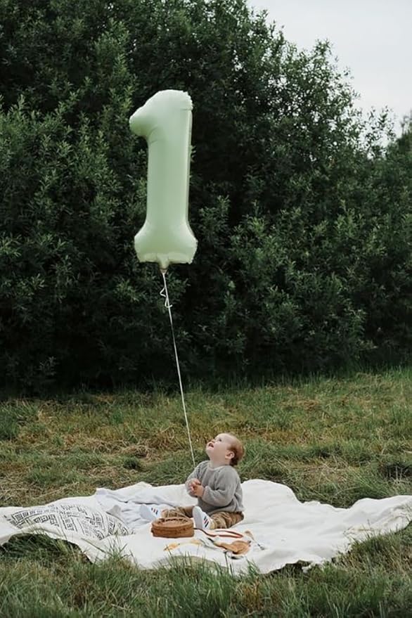 Number Balloons 1, 40 Inch One Balloons for 1st Birthday Girl Boy 1 11 21 Party Decorations Baby Shower Photo Shoot, Olive Green 1 Balloon