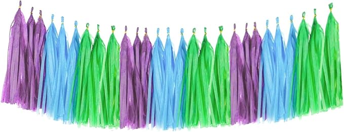 Blue Green and Purple Tassel Garland Banner Paper Tassels for Birthday Party Decorations,Pack of 15