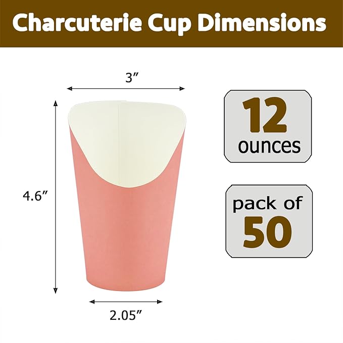CAMKYDE 50 Pcs French Fries Holder, 12oz Disposable Paper French Fry Cups Charcuterie Cups for all Occasions (12oz, Pink)