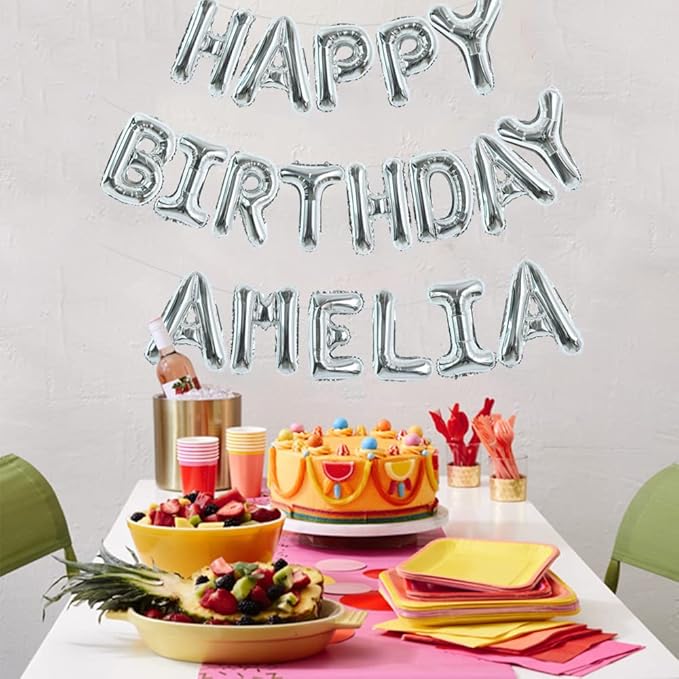 TONIFUL 65 Pcs 16 Inch Silver Happy Birthday Balloons and 2 Sets A-Z Foil Letters Balloons DIY Personalized Phrase Banner for Birthday Celebration Halloween Thanksgiving Christmas Party Decorations