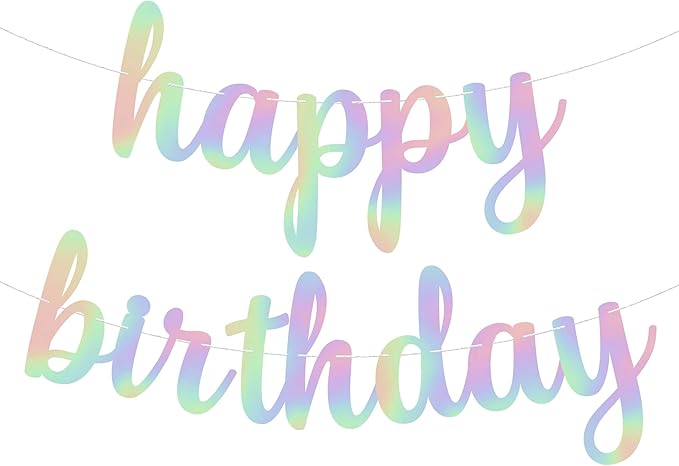 KatchOn, Pre-Strung Iridescent Happy Birthday Banner - 10 Feet | Iridescent happy Birthday Sign for Holographic Happy Birthday Decorations | Mermaid Birthday Decorations | Iridescent Party Decorations