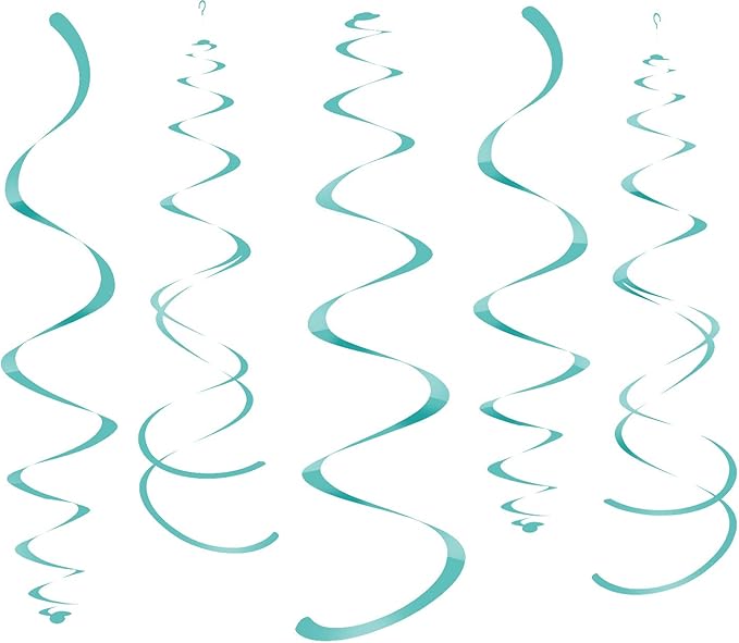 WEVEN Teal Party Hanging Swirl Decorations Plastic Streamer for Ceiling, Pack of 28