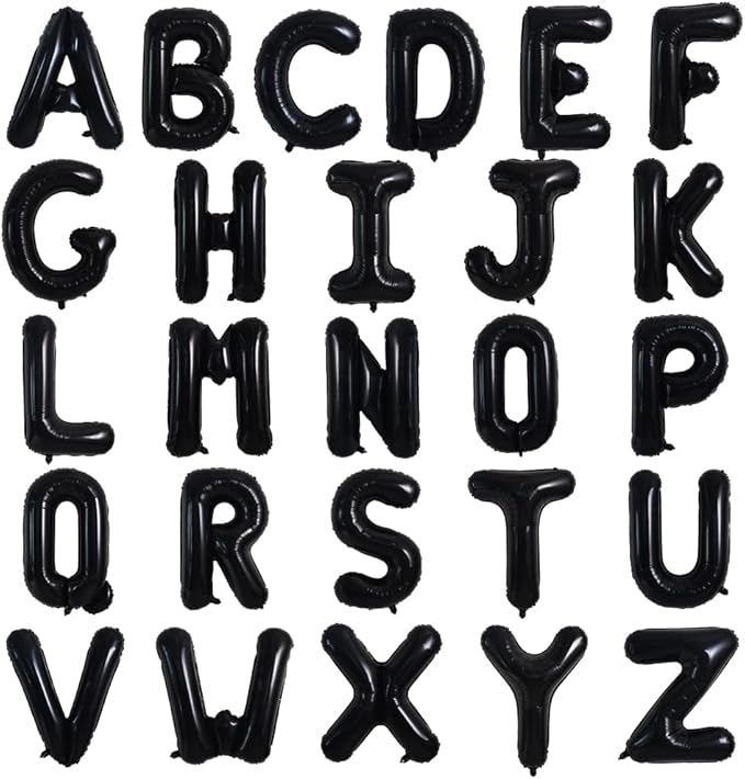 TONIFUL 52 Pieces 16 Inch Black Letter A-Z Balloons,Custom Phrase Mylar Foil Alphabet Letter DIY Personalized Phrase Banner for Birthday Anniversary Celebration Graduation Party Halloween New Year