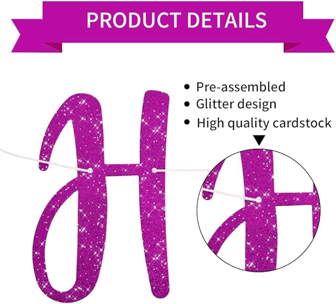 BEISHIDA Purple Anniversary Banner - Pre-Strung, Glitter, Sign for Wedding