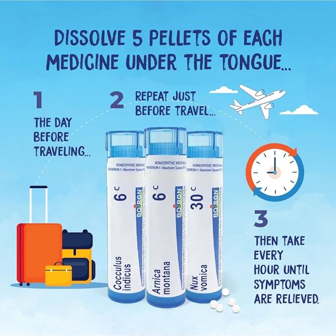Boiron Jet Lag Relief Kit - Travel Essential for Relief from Nausea, Stiffness, Muscle Pain, and Drowsiness from Long Flights - (240 Pellets), (Pack of 6)
