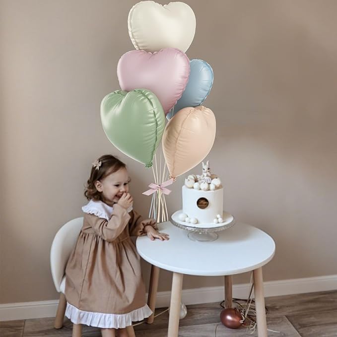 Pastel Colorful Heart Foil Balloons, 10PCS Assorted Rainbow Helium Balloons, 18Inch Heart Shaped Foil Balloon for Kids Birthday Valentines Wedding Bridal Baby Shower Easter Boho Party Decorations