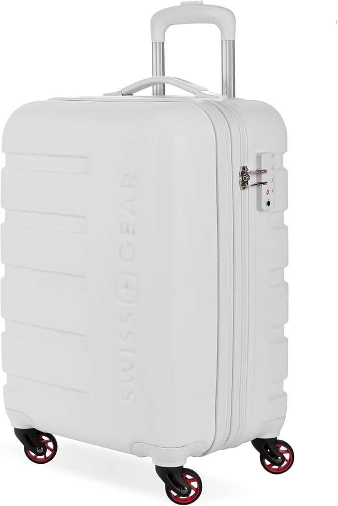 SwissGear 7366 Signature Hardside Expandable Luggage with Spinner Wheels, TSA Lock, Cup-Holder, White, Carry-On 19-Inch
